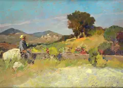 Landscape and figures by Carlo Domenici, offered May 2026