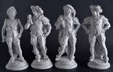 Emanuele Zambini, Musketeers, Four glazed ceramic sculptures
