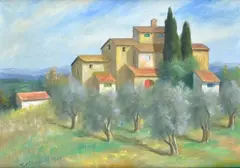 Landscape with houses and olive trees by Nino Tirinnanzi, Signature and date lower left., offered May 2026