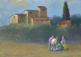Landscape with houses and figures by Nino Tirinnanzi, 1976, Signature and date lower left., offered May 2026