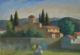 Landscape with houses and figures by Nino Tirinnanzi, 1988, Signature and date lower left., offered May 2026