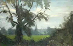 Luciano Guarnieri, Landscape with trees, 1980, Signature and date lower right.