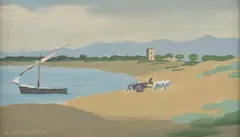 Ram, Lake landscape with cart and oxen
