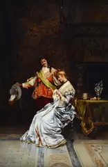 Francesco Vinea, Gallant scene, On the back: provenance and authenticity label from Galleria Bacci di Capaci