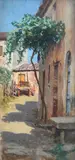 Cesare Ciani, View with cart, Oil on cardboard