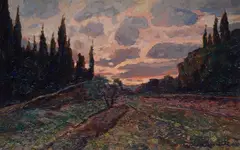 Landscape at sunset by Gino Romiti, 1930, Signature and date lower right., offered Mar 2026