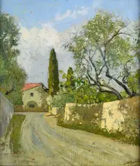 Street with houses by Carlo Passigli, 1945, Signature and date lower right., offered Mar 2026