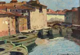 Port in Livorno by Carlo Domenici, Signature lower right, offered Mar 2026