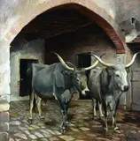 Paulo Ghiglia, Oxen, 1927, Signature and date lower right.