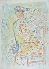 Franco Rognoni, Harlequin with sax, 1943, Signature and date lower right.