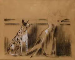 Woman with dog by Louis Icart, offered Feb 2026