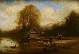 Adolphe Jean Louis Thomas, Landscape with figures at the river
