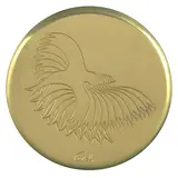 Mario Ceroli, Swallows, Engraved medal in gold-plated metal.