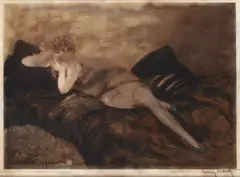 Woman lying with grapes by Louis Icart, offered Feb 2026