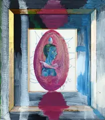 Bruno Ceccobelli, The egg, 2002, Signature and date in the center of the composition. On the back: dedication