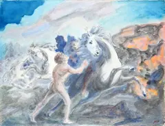 Aligi Sassu, Two white horses, 1981