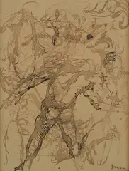 Figure by Mario Sironi, pencil on paper applicata on canvas, offered Feb 2026