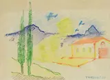 Thayaht, Landscape with house and cypresses