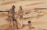Figures with boat in the background by Felice Carena, Signature and dedication lower right., offered Feb 2026