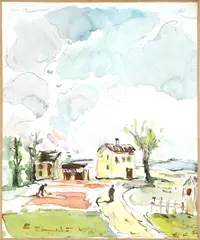Filippo de Pisis, Street, 1950, Signature and date lower right.
