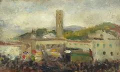 Impruneta Fair by Cesare Ciani, On the back: signature and title in pencil and landscape sketch, offered Dec 2025