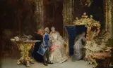 Sebastiano Guzzone, Interior with figures in costume, 1885, Signature and date lower left.