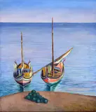 Giovanni Varvaro, Marina with boats, 1933, Signature and date lower right.