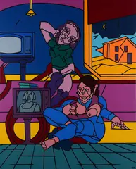 Valerio Adami, TV at home (in the evening), 2022, On the back: signature