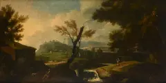 Marco Ricci, Country landscape with figures, The work is accompanied by an expert opinion by Dr. Alfredo Giubilei.