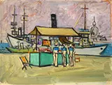 Moses Levy, Sailors in Venice, On the back: stamp of Galleria Michaud