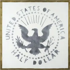 Half Dollar by Franco Angeli, On the back: signature and stamp of the author. The work is currently being archived at the Franco Angeli Archives, offered Oct 2025