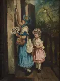 Joseph Haier, Little girls ringing the bell, Signature lower right.