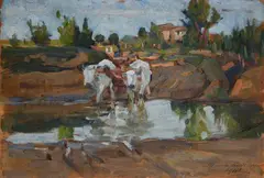 Oxen by Luigi Gioli, Signature and dedication lower right., offered Jul 2025