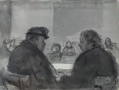 Figures at the bar by Pietro Annigoni, Initials lower right. Author's authentication on photo., offered Jul 2025