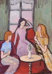 Conversation in the living room. by Bruno Cassinari, Signature lower right., offered May 2025
