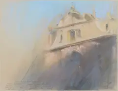 Piero Guccione, The mother church of Scicli, 1987, Signature and date lower right.