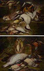 Anne Vallayer-Coster, Pair of still lifes with birds, Signature and date lower right: "AV Coster