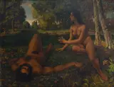Gian Rito Baccarini, Adam and Eve in the Garden of Eden, Oil on cardboard