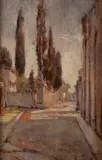 Gino Romiti, Street with buildings and cypresses in Montenero