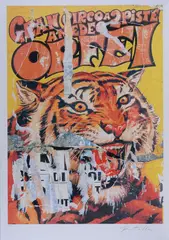 Amedeo Orfei Two-Run Grand Circus by Rotella, Signature lower right; edition lower left. Blind stamp Fondazione Rotella, offered Apr 2025