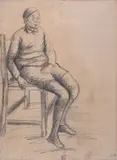 Ottone Rosai, Boy sitting, 1932, Signature and date lower right. The work is accompanied by the authentication of Professor Giovanni Faccenda