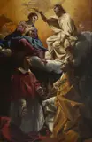 Giovanni Lanfranco, Coronation of the Virgin with Saint Charles Borromeo and a holy bishop, 1615, The altarpiece was purchased by the current owner from the Marquis Piero Corsini in Sismano (Todi). It was most