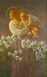 Gaetano Previati, Madonna of the Lilies (The Morning of Life), Signature lower right. On the back: declaration of authenticity by Carlo Fornara