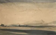 Paesaggio by Pietro Annigoni, 1954, Sul verso: sul cartone di chiusura: firma e dedica; etichetta manoscritta: "Landscape"; etichetta Wildenstein&Co, offered Feb 2025