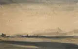 Pietro Annigoni, Paesaggio, 1954, Sul verso: sul cartone di chiusura: firma e dedica; etichetta manoscritta: "Landscape"; etichetta Wildenstein&Co