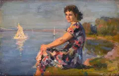 Ragazza lungo il fiume by Iosif Michajlovič Gurvič, 1956, offered Feb 2025