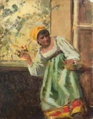 Vito D'Ancona, La ciociara, oil on cardboard riportata on panel