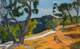 Francesco Menzio, Landscape with trees, 1955, Signature bottom right. The work is registered with no.