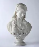 Vittorio Pochini, Female bust, Marble sculpture. On the back: signature. At the base inscription: Rose of Sharon.