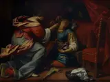 Giovan Battista Montini, Samson and Delilah, On the back: sealing wax seal with patriarchal cross and initials FP; inscription in ink on the frame: